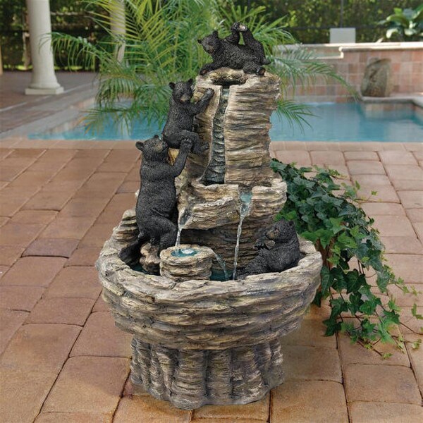 Rocky Mountain Splash Black Bears Garden Playing in Canyon Artwork